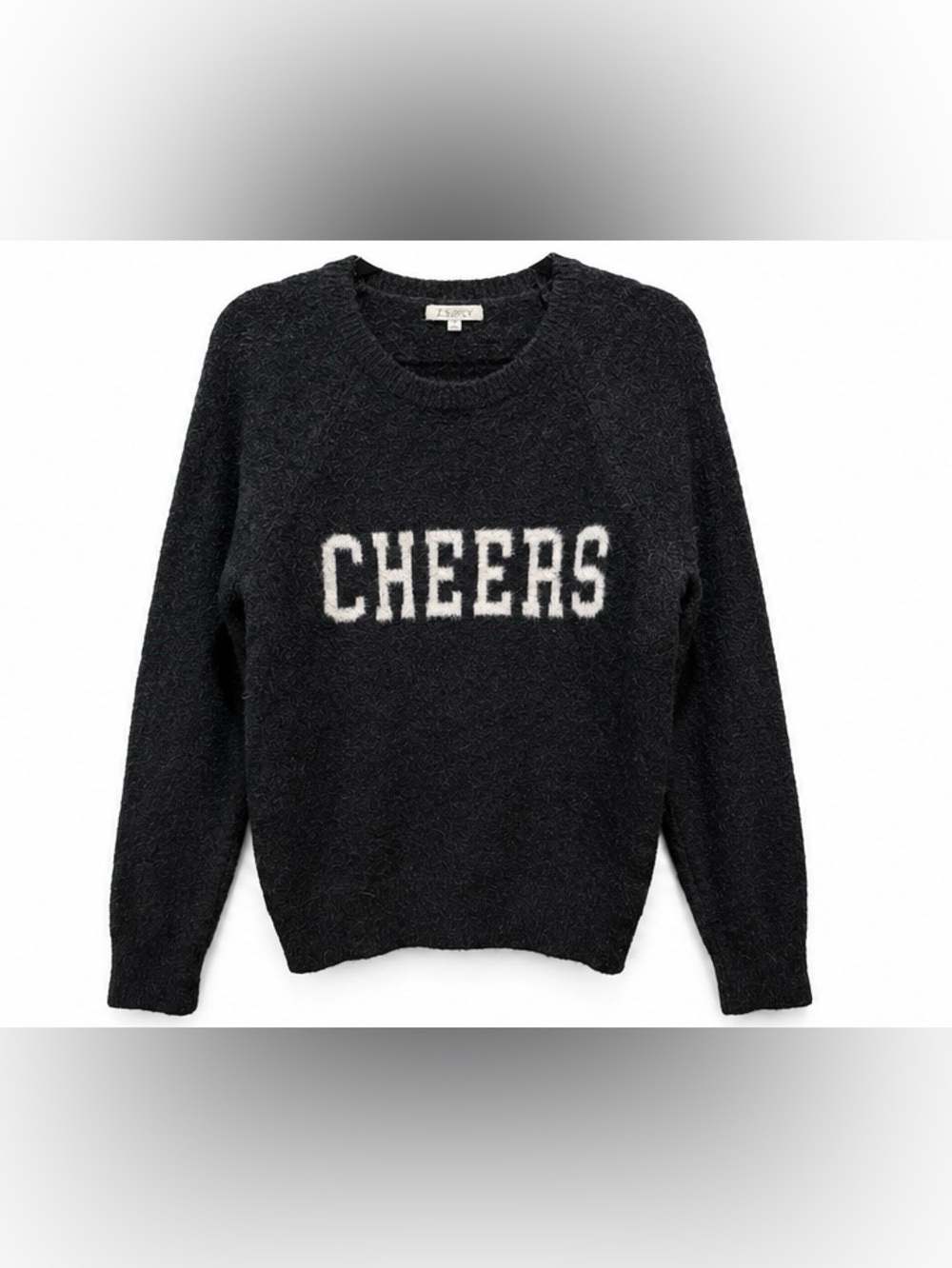 Z Supply Cheers Sweater Size L Black Graphic Fuzzy Knit Pullover Cozy